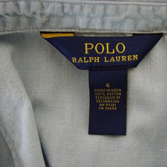 Polo Ralph Lauren Girls Chambray Denim Dress Pony Sleeveless Collar Cotton Siz 6 - Picture 4 of 14